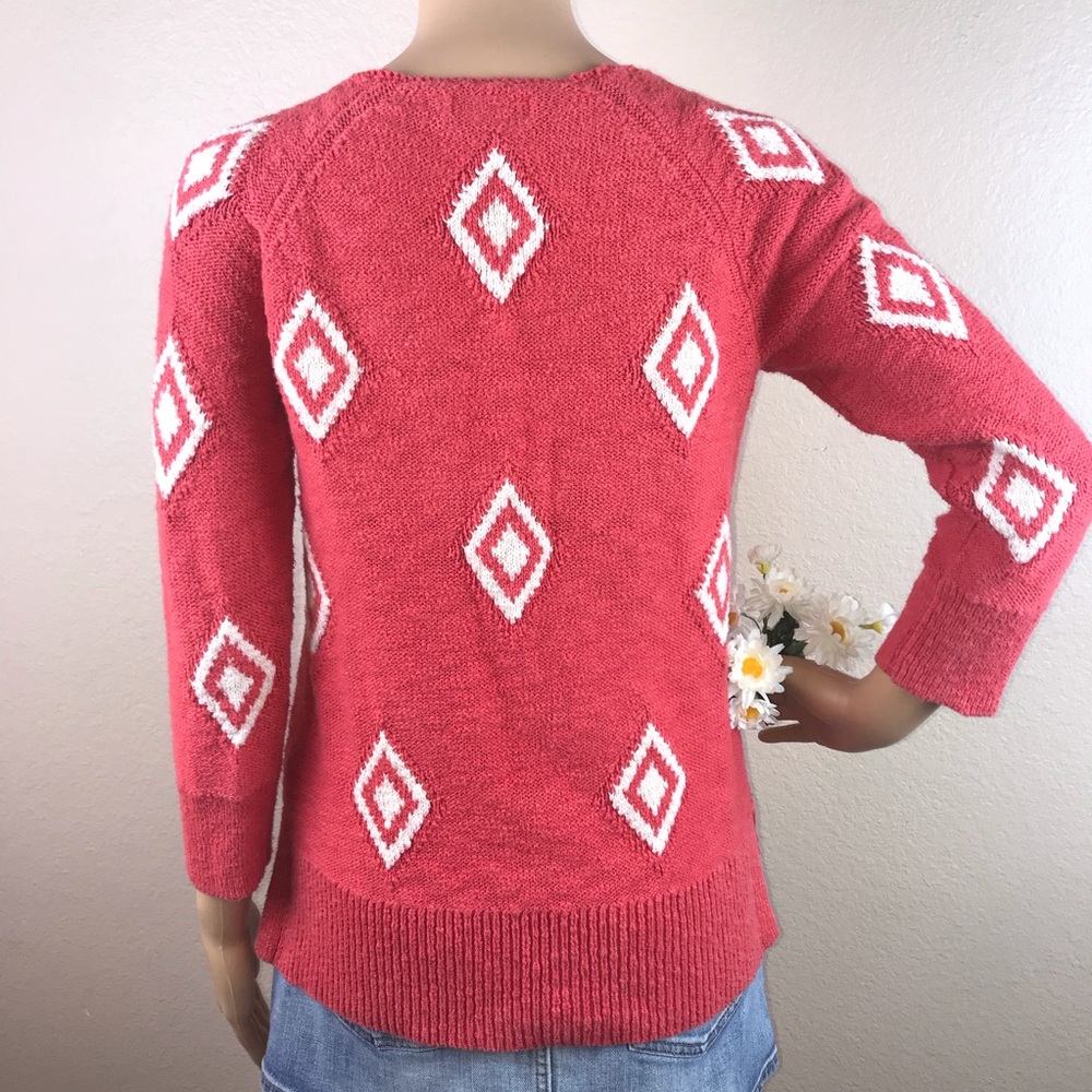 Lucky Brand Coral Diamond Pattern Knit Boatneck Sweater - Picture 7 of 9